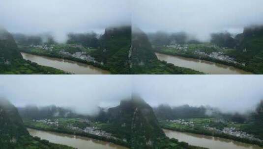 广西桂林烟雨漓江水墨画高清在线视频素材下载