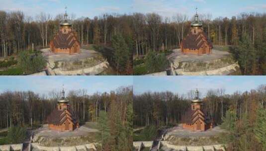 古比村的古老东正教木制教堂高清在线视频素材下载