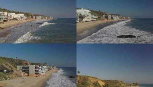白天，无人机在美国加利福尼亚州马里布的碳海滩上空拍摄房地产高清在线视频素材下载