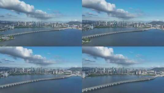 跨海大桥前海城市蓝天航拍高清在线视频素材下载