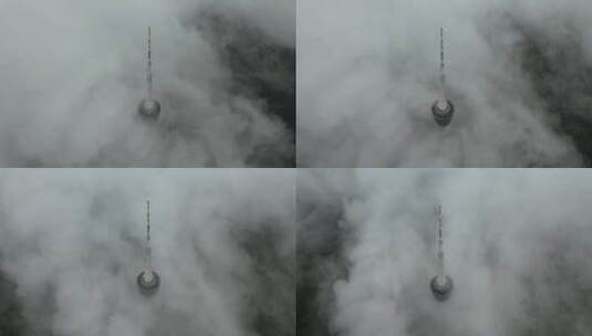 烟雾缭绕的深圳梧桐山电视塔高清在线视频素材下载