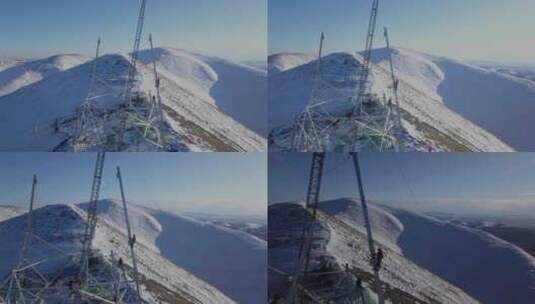 西藏5200雪山顶特高压立塔建设06高清在线视频素材下载