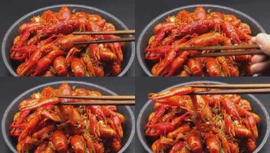 吃小龙虾 从锅里夹起小龙虾 小龙虾素材高清在线视频素材下载