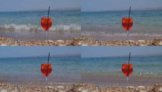 鸡尾酒在海边沙滩上高清在线视频素材下载
