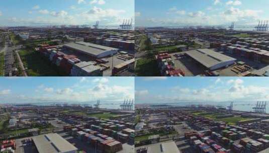 4k广州南沙港货运码头集装箱航拍高清在线视频素材下载