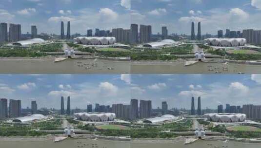 杭州奥体中心亚运会体育场馆航拍高清在线视频素材下载
