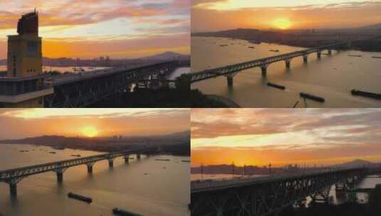 南京长江大桥日出航拍4k延时高清在线视频素材下载