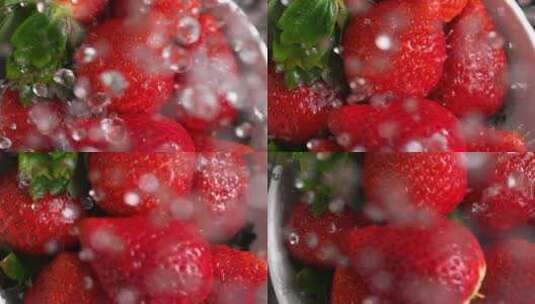 清洗新鲜成熟草莓高清在线视频素材下载