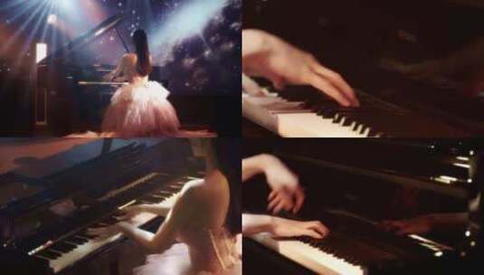 美女钢琴演奏肖邦夜曲音乐会舞台高清在线视频素材下载