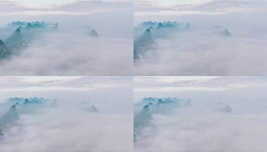 广西柳州喀斯特地貌山峰与云海航拍延时高清在线视频素材下载