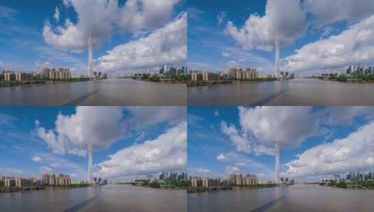 8K实拍广州珠江新城蓝天白云延时高清在线视频素材下载