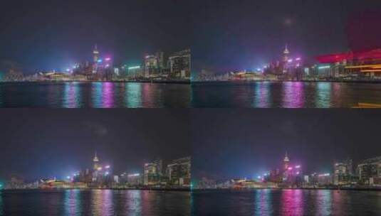 香港夜景中环游船经过延时摄影4K高清在线视频素材下载