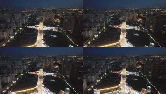 浙江台州城市夜幕降临夜景灯光航拍高清在线视频素材下载