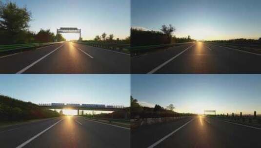 夕阳下汽车行驶在高速公路第一视角高清在线视频素材下载