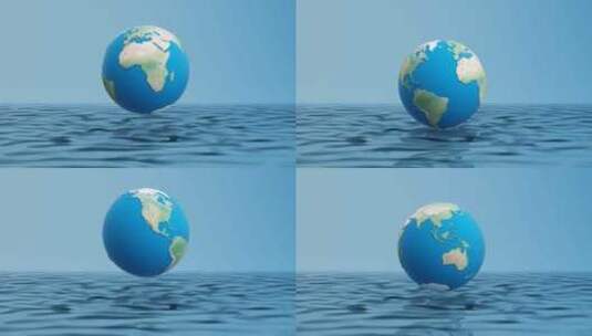 蓝色水面上的一颗蓝色地球高清在线视频素材下载