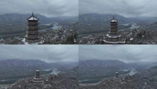 都江堰,玉垒阁,雪景,4K,60F高清在线视频素材下载