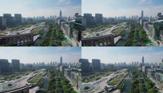 山东济南泉城广场风光风景航拍高清在线视频素材下载