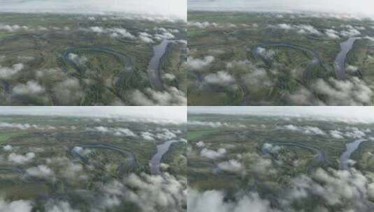 海拉尔河湿地云海云雾高清在线视频素材下载