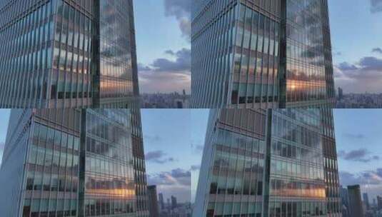 城市商务楼航拍玻璃幕墙高清在线视频素材下载