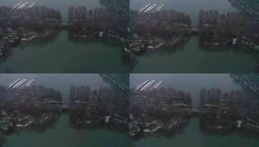 冬季下雪杭州西湖雪景茅家埠下雪空镜高清在线视频素材下载
