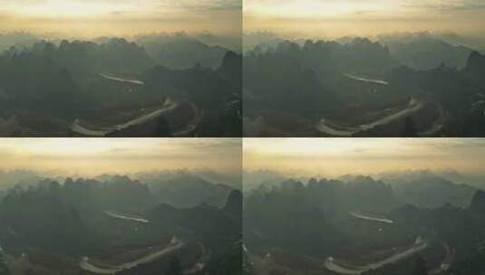 航拍桂林山水风光日出与喀斯特山峰高清在线视频素材下载