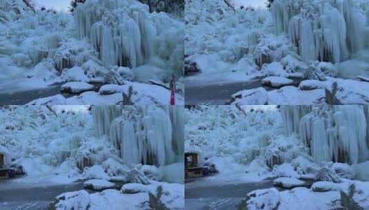 济南南部山区九如山，冰瀑成型冰天雪地高清在线视频素材下载