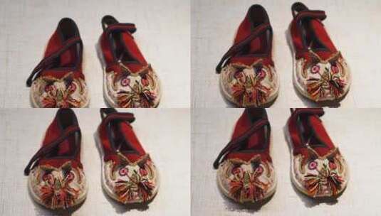中国传统手工艺品非物质文化遗产红色虎头鞋高清在线视频素材下载
