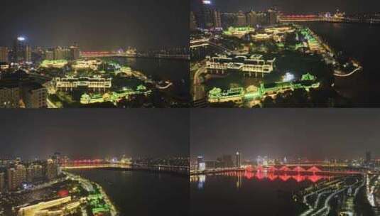 南昌赣江两岸夜景航拍高清在线视频素材下载