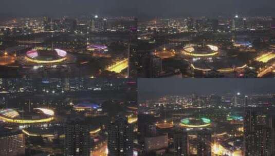 义乌梅湖城市夜景长焦航拍合集高清在线视频素材下载