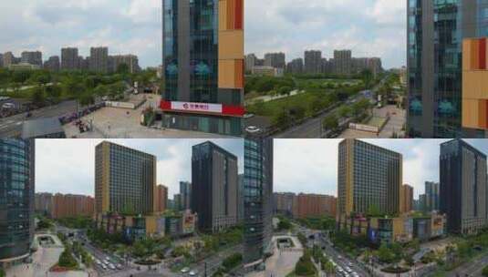 杭州钱塘新区高沙路商业大楼航拍高清在线视频素材下载