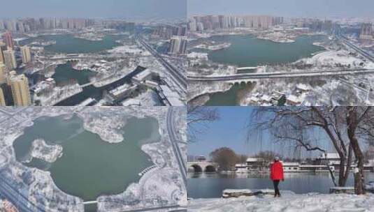 枣庄东湖雪景高清在线视频素材下载