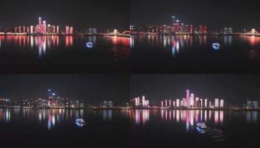 长沙夜景轮船灯光秀高清在线视频素材下载