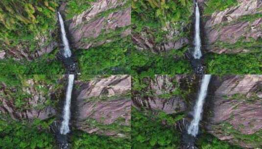 庐山秀峰瀑布夏季水量充沛航拍高清在线视频素材下载