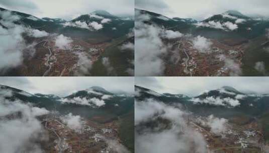 春季白云飘荡香格里拉尼西藏族村庄田野高清在线视频素材下载