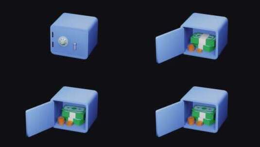 金库或保险箱与金钱动画。3d渲染。金币，高清在线视频素材下载