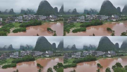 桂林阳朔暴雨漓江遇龙河河水暴涨高清在线视频素材下载