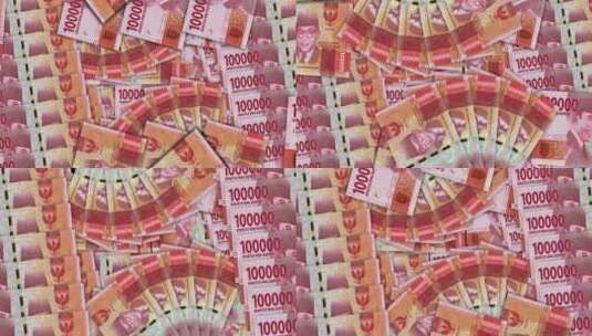 印尼盾100000钞票在扇形马赛克图案循高清在线视频素材下载