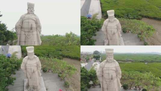 福建泉州洛阳桥蔡襄雕像航拍高清在线视频素材下载