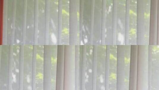 阳光  光影 窗帘 纱帘 落地窗绿色材质质感高清在线视频素材下载