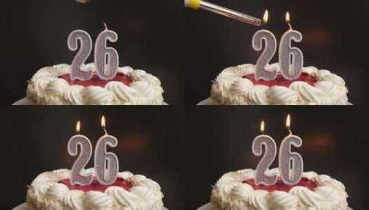 26.插入节日蛋糕的数字26形式的蜡烛被高清在线视频素材下载