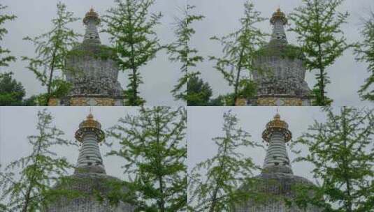 佛塔护国永光寺沈阳东塔背面下雨天高清在线视频素材下载