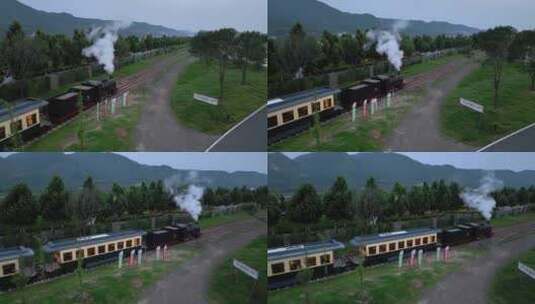 傍晚景区蒸汽旅游小火车高清在线视频素材下载