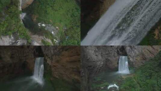 羊皮洞瀑布fpv穿越机航拍山谷瀑布高清在线视频素材下载
