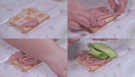 面包片加蔬菜制作健康三明治轻食高清在线视频素材下载
