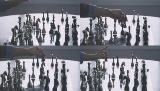 女人下棋，将骑士移动到棋盘上的对立主教高清在线视频素材下载