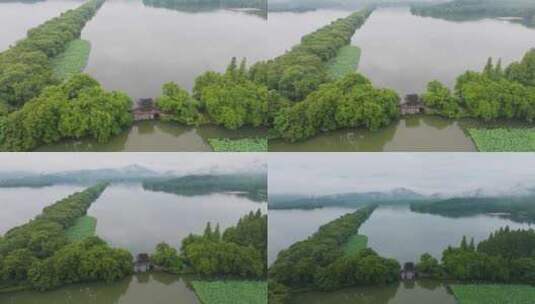 杭州西湖烟雨苏堤三潭印月雷峰塔高清在线视频素材下载