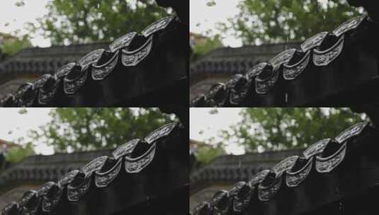 中式屋檐下雨中国传统建筑东方禅意雨天雨滴高清在线视频素材下载