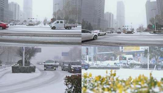 雪天城市路上汽车空境高清在线视频素材下载