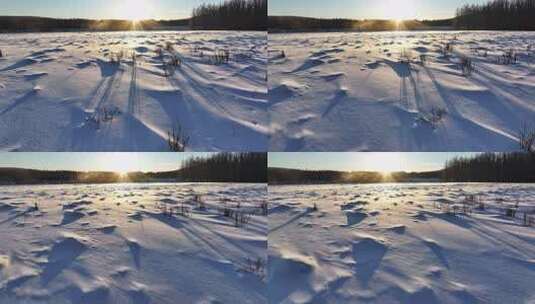 冬天阿尔山日出雪景寒冷雪花特写微缩景观高清在线视频素材下载