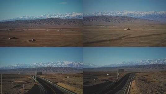祁连山下的公路道路车流【8K史诗级航拍】高清在线视频素材下载